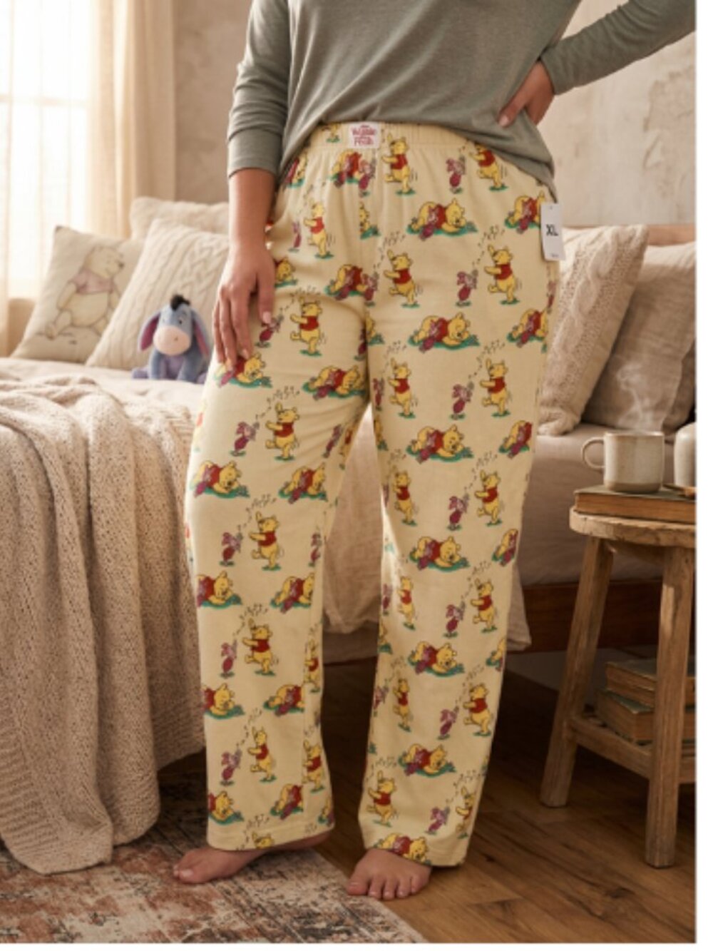 Disney Winnie the Pooh Piglet Pajama Pants Womens XL Hacci Knit Wide Leg - Picture 2 of 4